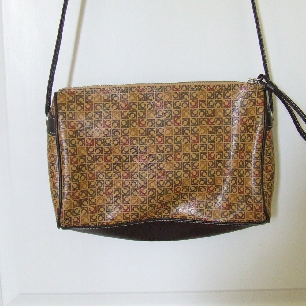 Liz Claiborne purse cross body vintage 1980s LC logo hand bag vinyl cloth vegan